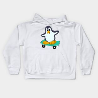 Penguin as Skater on Skateboard Kids Hoodie